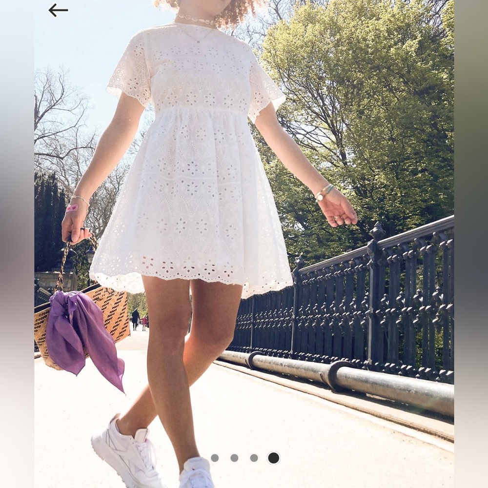 Urban Threads broderie anglaise mini dress in white, UK10 / US8